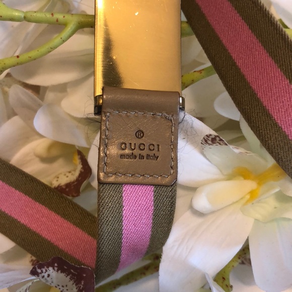Gucci Belt Pink and Beige Stripe with Gucci Buckle - Picture 8 of 12